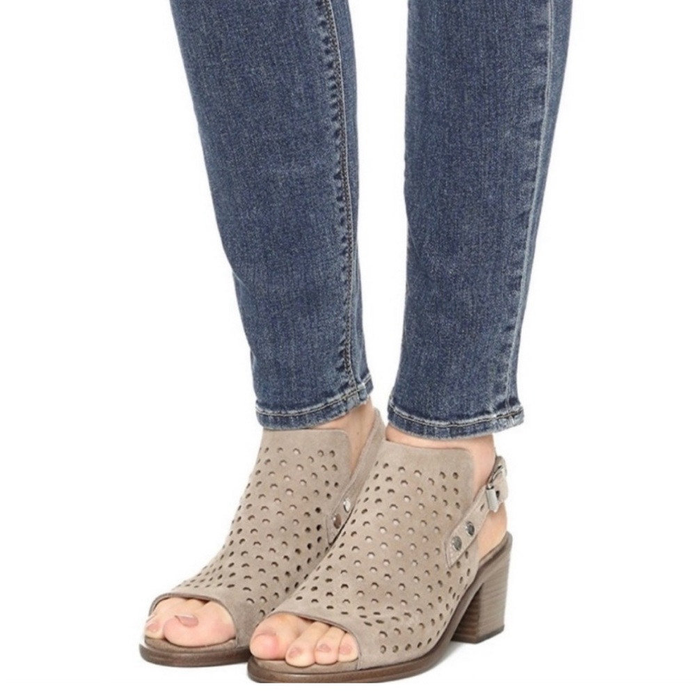 rag & bone Wyatt Mid Heel Slingback Sandals size 7.5 Cemento Suede
